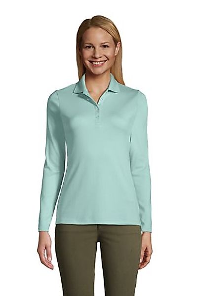 Supima-Poloshirt mit langen Ärmeln, Damen, Größe: XS Normal, Grün, Baumwoll günstig online kaufen
