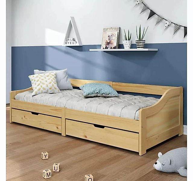 furnicato Bett Tagesbett mit 2 Schubladen IRUN 90x200 cm Massivholz Kiefer günstig online kaufen