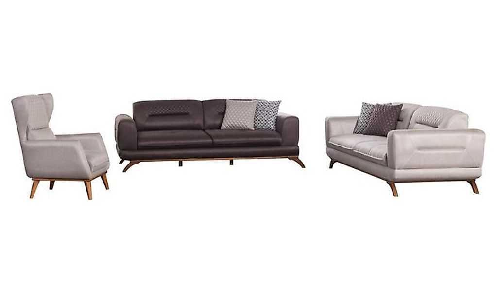 JVmoebel Sofa Sofagarnitur aus Textil für das Wohnzimmer in Hellgrau und Br günstig online kaufen