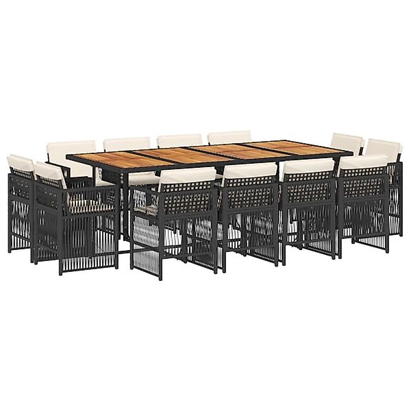vidaXL 13-Tlg Garten-Essgruppe mit Kissen Schwarz Poly Rattan 3211047 günstig online kaufen