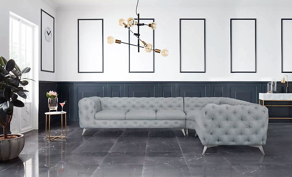 Leonique Chesterfield-Sofa "Ecksofa GLYNIS L-Form mit Wellenunterfederung, günstig online kaufen