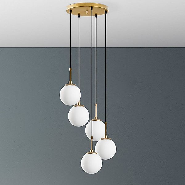 Hängeleuchte Orbital, weiß/gold, 5-fl., Glas, Metall, E14 günstig online kaufen
