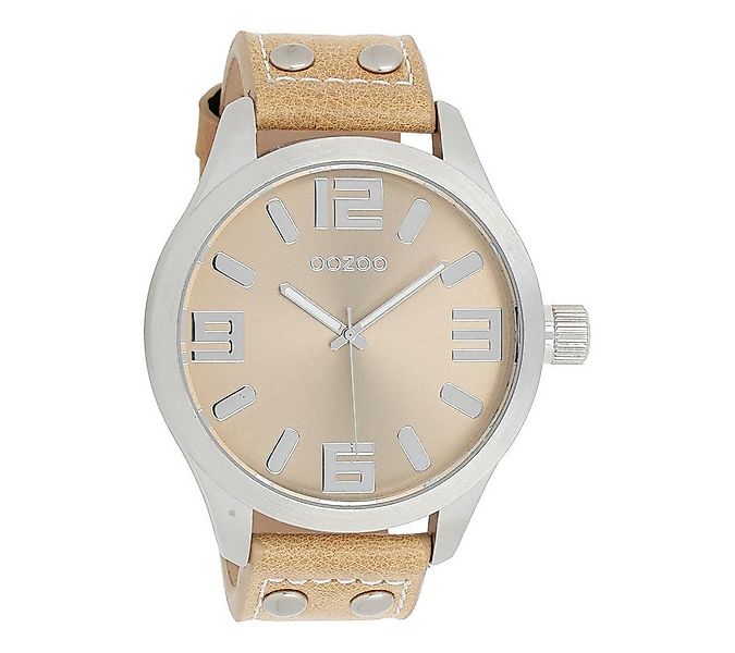 OOZOO Quarzuhr Basic XXL Herrenuhr C1005 Beige Lederband 50 mm günstig online kaufen