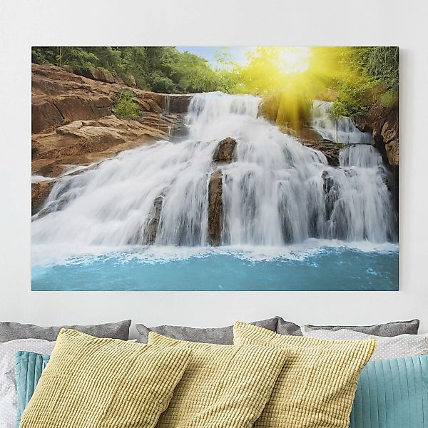 Leinwandbild Wasserfall - Querformat Morgen im Paradies günstig online kaufen