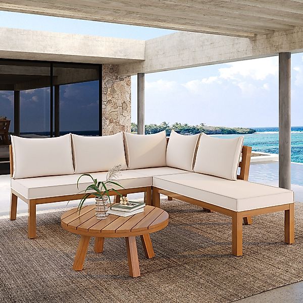 Flieks Gartenlounge-Set, 5-Sitzer Balkonset Gartenmöbel Akazienholz günstig online kaufen
