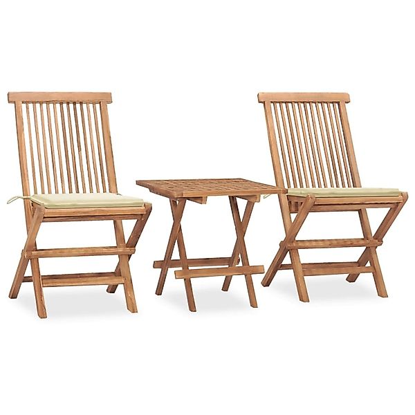 vidaXL 3-tlg Garten-Essgruppe mit Kissen Klappbar Massivholz Teak Modell 30 günstig online kaufen