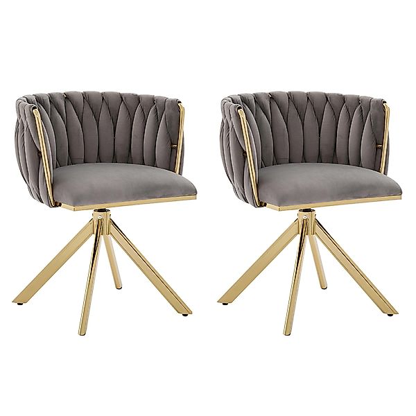 Drehstuhl Esszimmer 2er Set Velours 180° Schwenk Ergonomische Rückenstütze günstig online kaufen