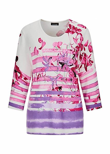 GOLDNER Rundhalspullover "Florales Viskoseshirt mit Streifen" Hautsympathis günstig online kaufen