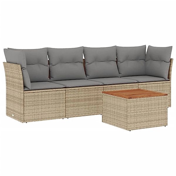 vidaXL 5-Tlg Garten-Sofagarnitur mit Kissen Beige Poly Rattan 3255807 günstig online kaufen