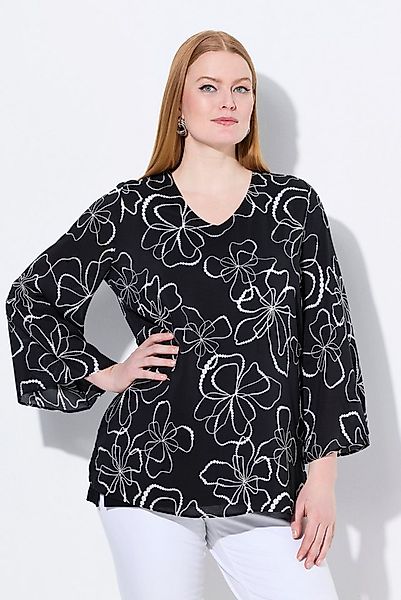 Ulla Popken Druckbluse Shirtbluse doppellagig V-Ausschnitt Langarm günstig online kaufen