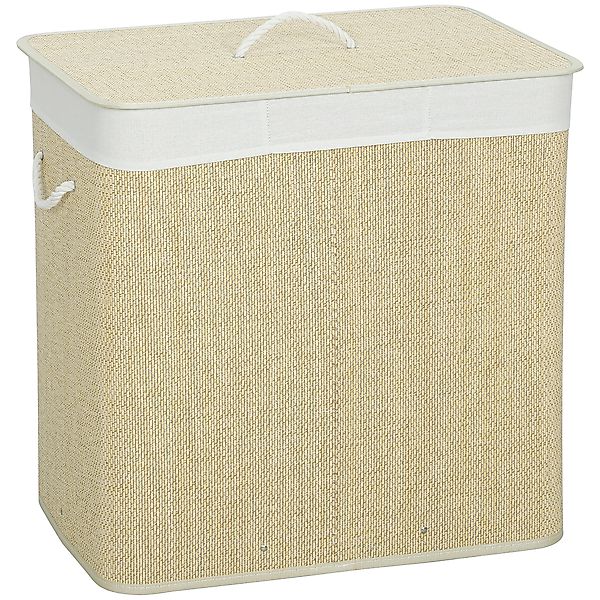 HOMCOM Wäschekorb mit Deckel, 144 L, Bambus-Wäschekorb mit 3 Fächern, herau günstig online kaufen