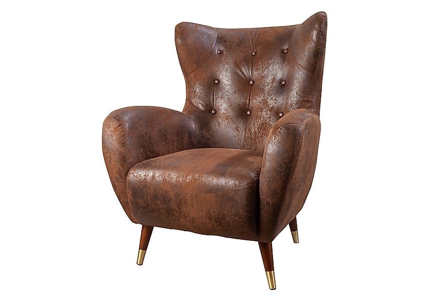 riess-ambiente Ohrensessel DON antik braun/gold · Ohrensessel mit Fußkappen günstig online kaufen