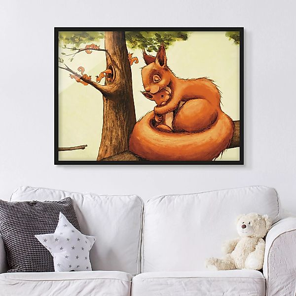 Bild mit Rahmen - Querformat Einhörnchen Mama günstig online kaufen