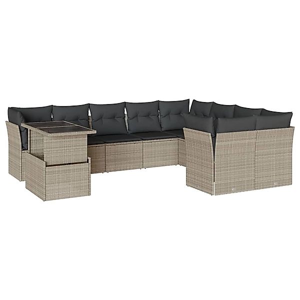vidaXL 10-Tlg Garten-Sofagarnitur mit Kissen Hellgrau Poly Rattan 3266852 günstig online kaufen