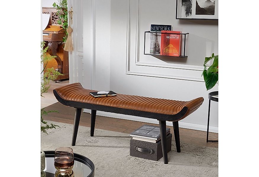 FINEBUY Bettbank FB53694 Sitzbank Echtleder / Holz Polsterbank 125x51x38 cm günstig online kaufen