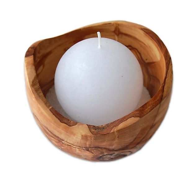 Olivenholz-erleben Kugelkerze 2er Set Kugelkerze PALLA mit Rundschale aus O günstig online kaufen