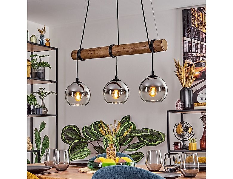 hofstein Pendelleuchte Hängelampe aus Metall/Holz/Glas in Schwarz/Natur/Chr günstig online kaufen