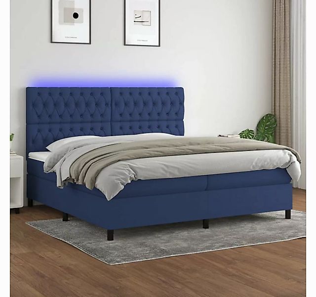 vidaXL Boxspringbett Boxspringbett mit Matratze LED Blau 200x200 cm Stoff B günstig online kaufen