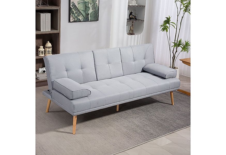 HOMCOM Schlafsofa Dreisitzer mit Bettfunktion, Einzelbett mit Kissen, Stoff günstig online kaufen