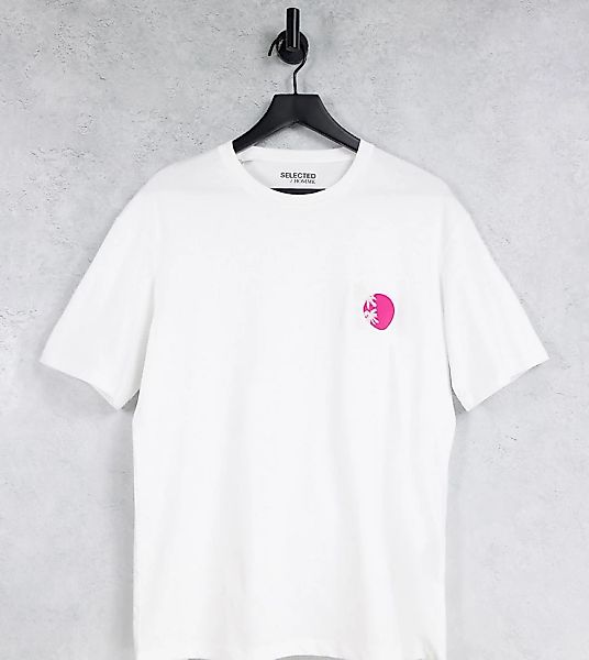 Selected Homme – Oversize-T-Shirt aus Bio-Baumwollmix in Weiß mit Palmensti günstig online kaufen