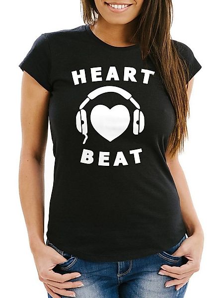 MoonWorks Print-Shirt Damen T-Shirt Heart Beat Herz Kopfhörer Musik Techno günstig online kaufen