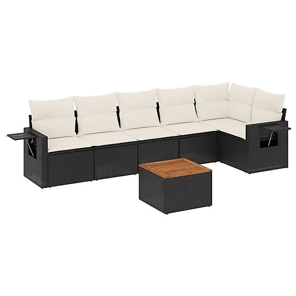vidaXL 7-Tlg Garten-Sofagarnitur mit Kissen Schwarz Poly Rattan 3224572 günstig online kaufen