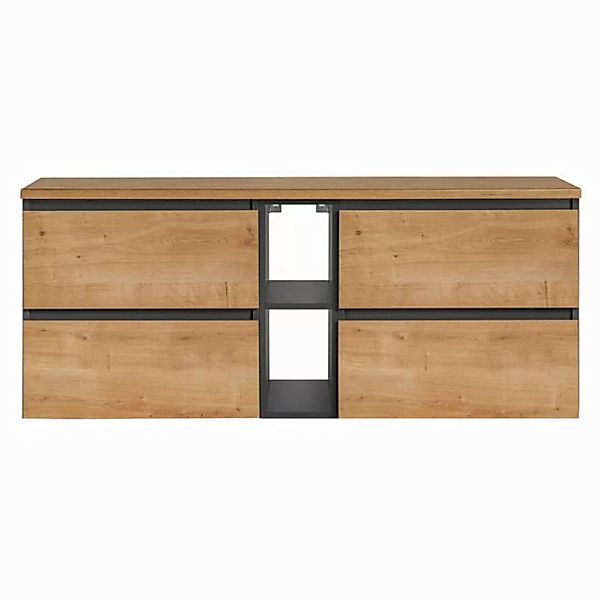 Waschtischunterschrank mit Regal 140 cm breit MODENA-56 in anthrazit mit Ha günstig online kaufen