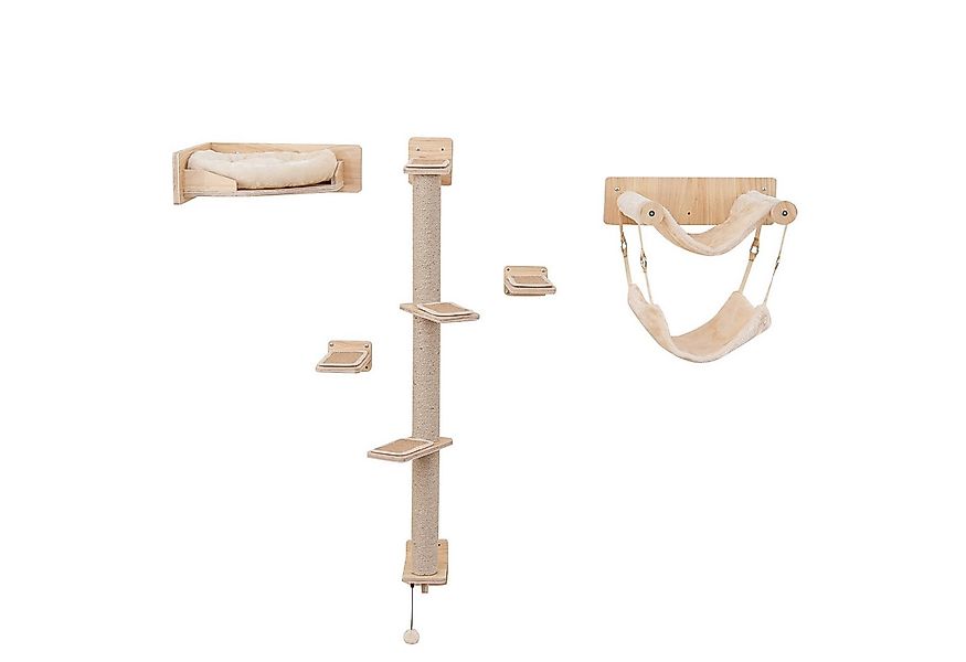 KOMFOTTEU Kratzbaum, Kletterwand mit 2 Hängematten, Bett, Treppenstufen günstig online kaufen