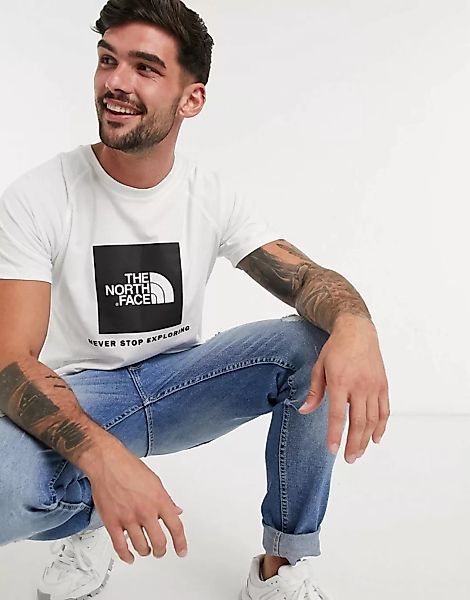 The North Face – Weißes Raglan-T-Shirt mit kastigem Logo günstig online kaufen