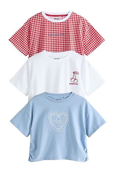 Next T-Shirt 3 Geraffte T-Shirts mit Stickerei 100 % Baumwolle (3-tlg) günstig online kaufen