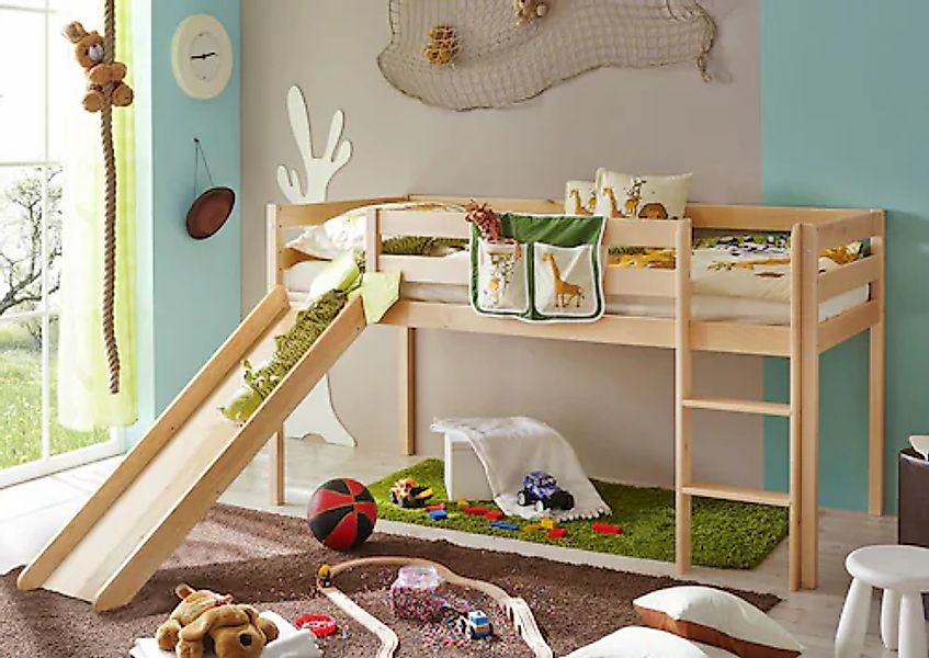 Ticaa Hochbett "Manuel" mit Rollrost, Kiefer massiv natur oder weiß günstig online kaufen