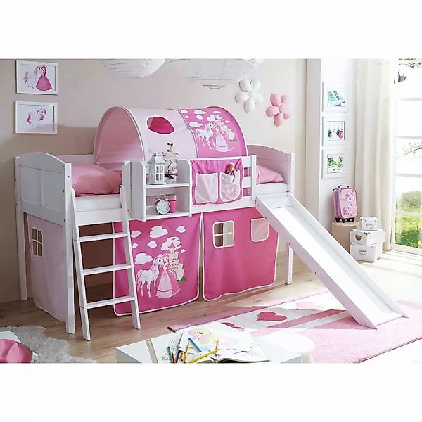 Kinderhochbett mit Prinzessin Motiv Rutsche günstig online kaufen