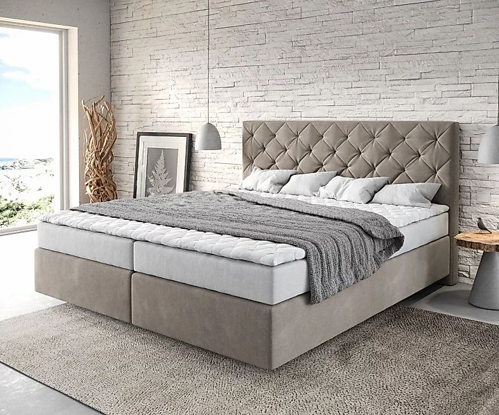 DELIFE Boxspringbett Dream-Great, Mikrofaser Beige 180x200 cm mit Matratze günstig online kaufen