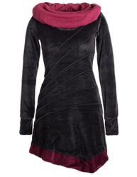 Vishes Zipfelkleid Asymmetrisches Patchwork Samtkleid Schalkragen günstig online kaufen