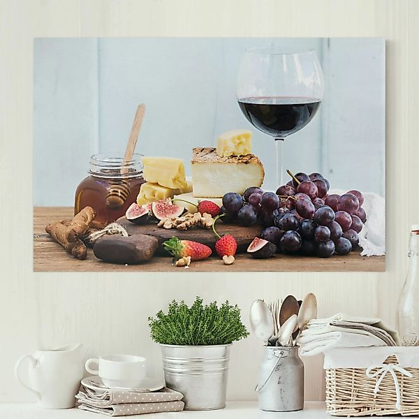 Leinwandbild - Querformat Käse und Wein günstig online kaufen