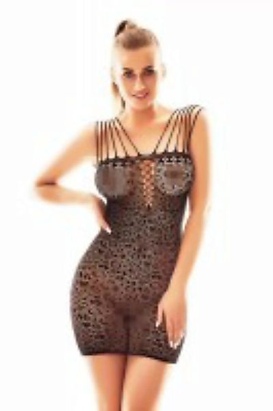 schwarzes Minikleid aus Netzmaterial mit Leo-Muster günstig online kaufen