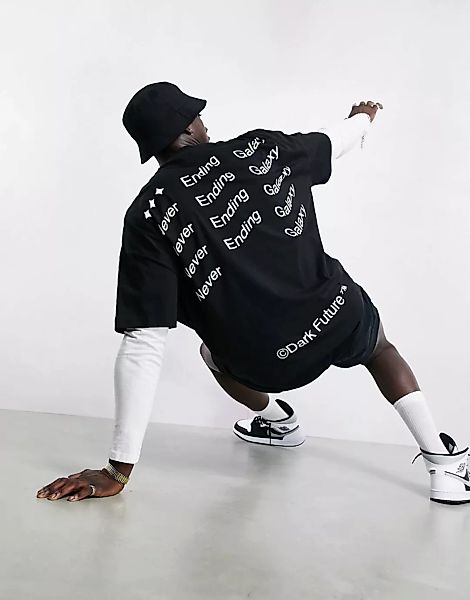 ASOS – Dark Future – Oversize-T-Shirt mit Logo-Rückenprint in Schwarz günstig online kaufen