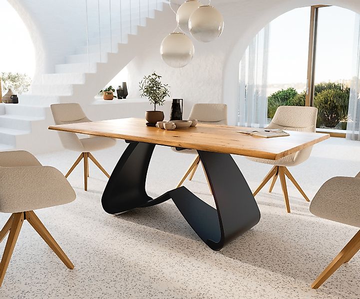 Esstisch Edge 200x100x2,5 Eiche Natur W-Gestell Metall Schwarz Live-Edge günstig online kaufen