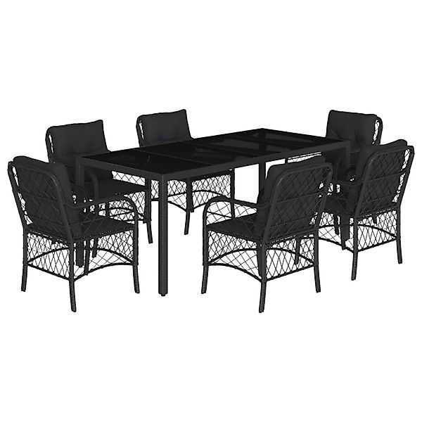 vidaXL 7-Tlg Garten-Essgruppe mit Kissen Schwarz Poly Rattan 3212028 günstig online kaufen