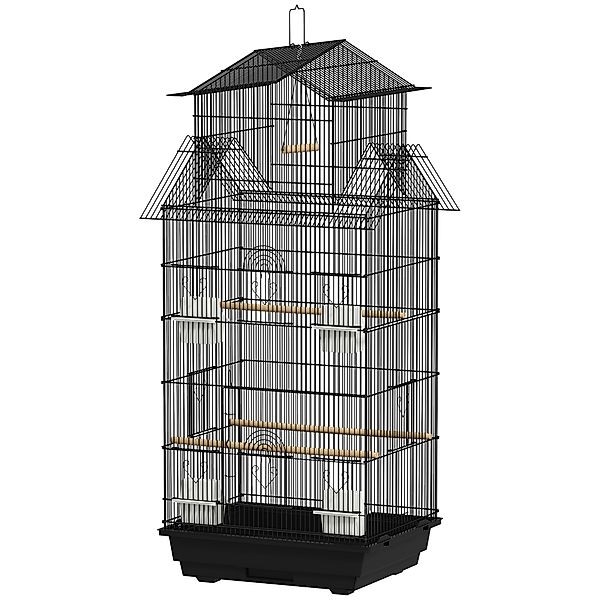PawHut Vogelkäfig mit Schaukel, tragbarem Griff, 4 Futternäpfen, 3 Sitzstan günstig online kaufen