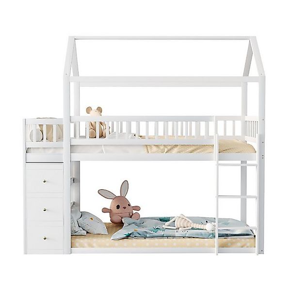 Odikalo Etagenbett Kinderbett Hausform Sicherheitszaun Aufbewahrungskommode günstig online kaufen