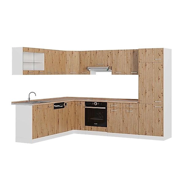 Vicco R-Line Eckküche Artisan Eiche/Weiß 227 x 287 cm AP Eiche ohne E-Gerät günstig online kaufen