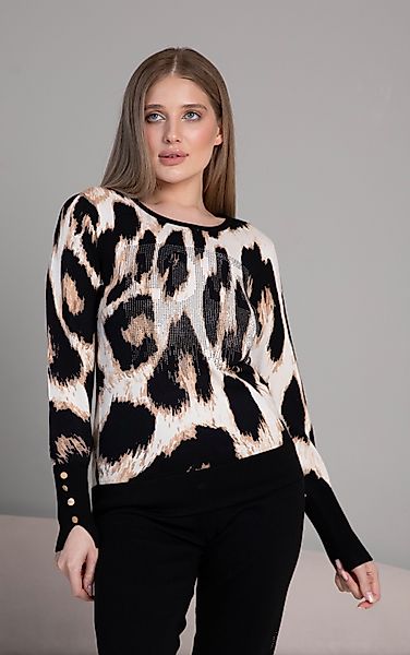 Passioni Strickpullover mit Tiermuster, Strassdetail vorne günstig online kaufen