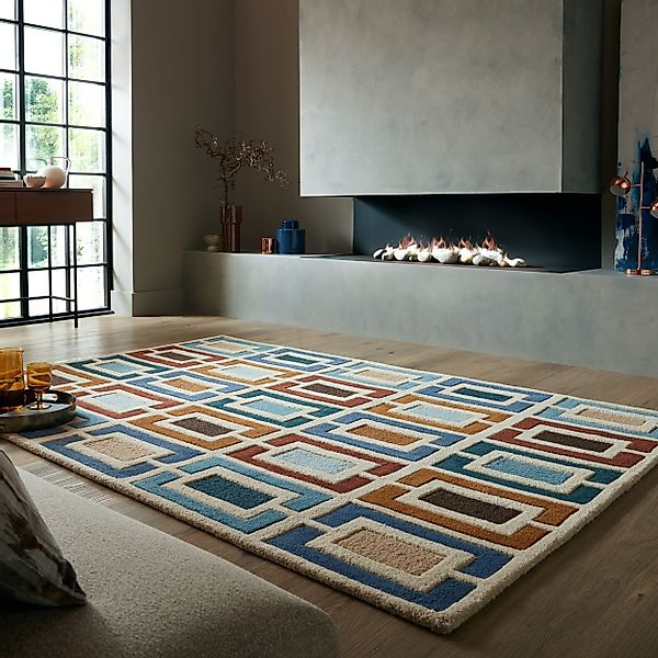 FLAIR RUGS Wollteppich »Retro Blocks«, rechteckig, 10 mm Höhe, Retro Blocks günstig online kaufen