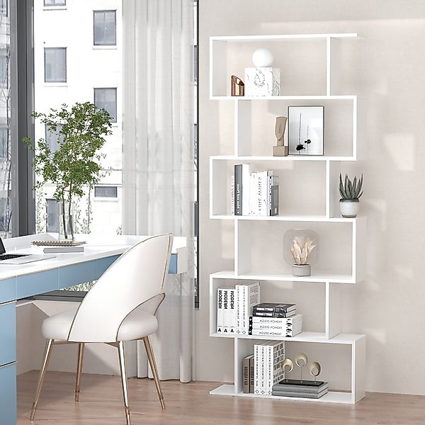 HOMCOM Bücherregal Wandregal Standregal Büroregal Raumteiler mit 6 Fächern günstig online kaufen