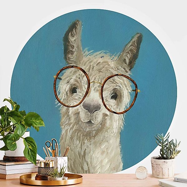 Bilderwelten Runde Tapete selbstklebend Kinderzimmer Lama mit Brille I crem günstig online kaufen