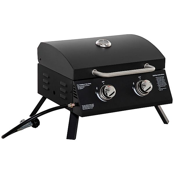 Outsunny Gasgrill mit Deckel, Thermometer und 2 Brennern, tragbarer Tischgr günstig online kaufen