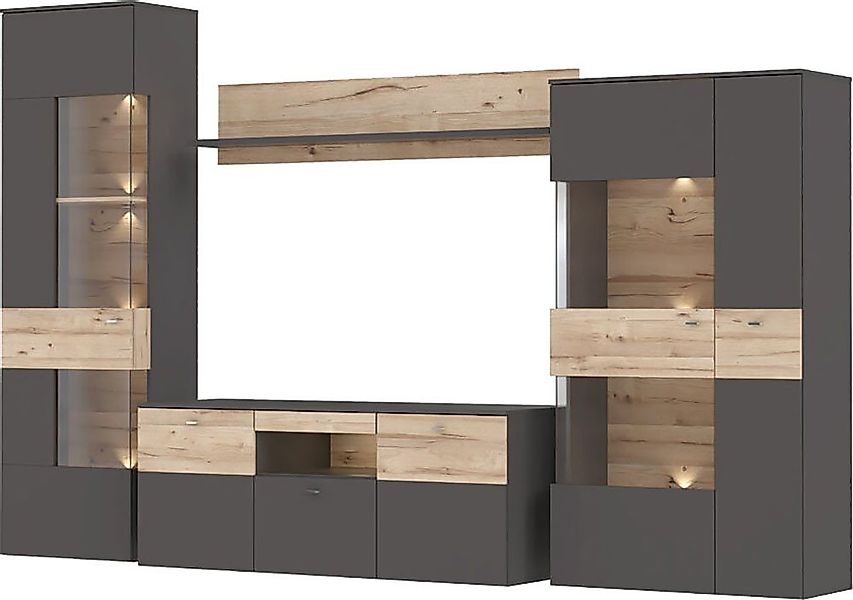 FORTE Wohnwand Como, (4-St., 2x Vitrinen, 1x Lowboard, 1x Wandregal), Korpu günstig online kaufen