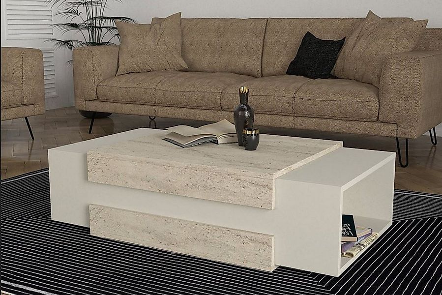 ibonto Couchtisch Stilvolles Wohnaccessoire in Granitoptik mit Stauraum – m günstig online kaufen