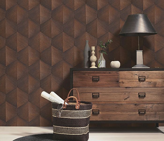 Bricoflor 3D Tapete Rost Braun Ideal für Wohnzimmer und Büro Geometrische V günstig online kaufen
